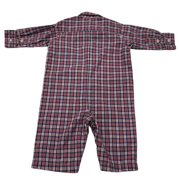 Ralph Lauren Red White & Blue Plaid Romper, Snaps, Cotton, 9 Mos - Picture 3 of 8